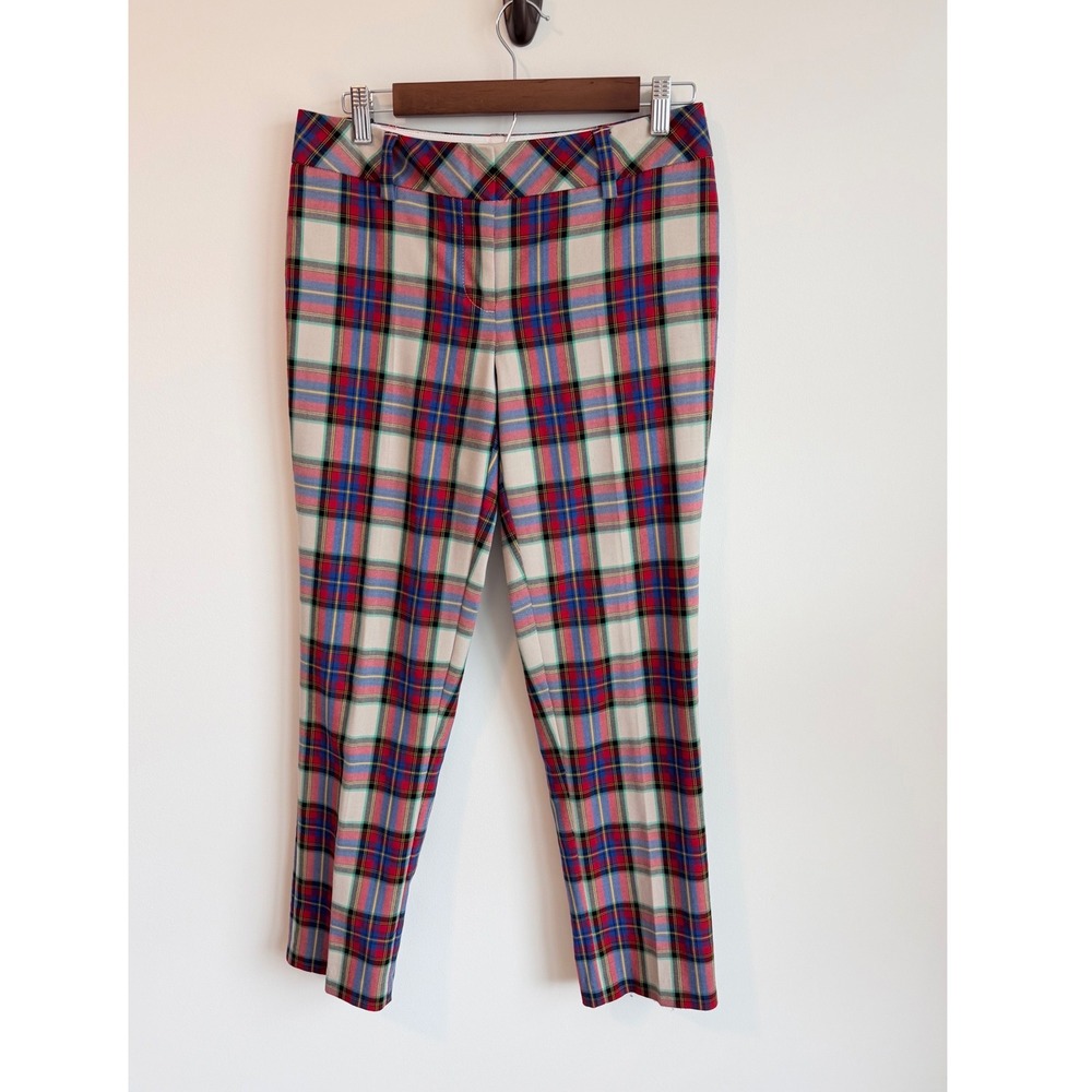Lands' End Womens Plaid Slim Leg Pants 4P Acadamia Preppy Trousers Holiday